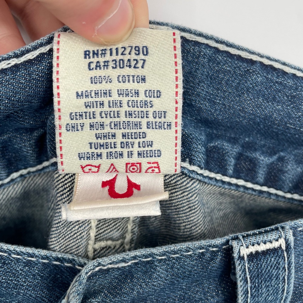 True Religion World Tour Jeans Mens Size 33 Button Fly Denim Blue USA Made - Picture 4 of 7